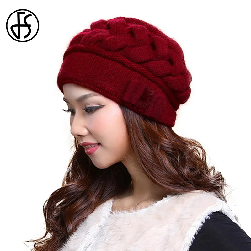 FS Fashion Rabbit Wool Women Caps Thermal Warm Skullies Double Layer Knitted Winter Hat Ear Protect Beanies Gorra Hats Invierno