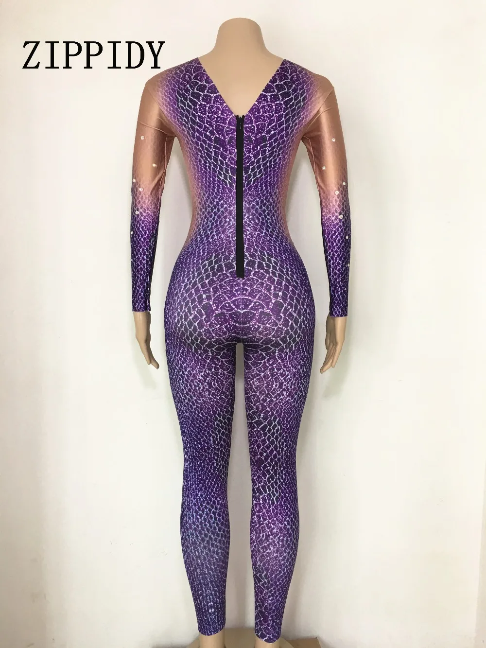 Tinh Thể màu tím In Rắn Jumpsuit Đảng Sân Khấu Mặc Trang Phục Sexy của Phụ Nữ Hiệu Suất Party Mừng Bodysuit Trang Phục