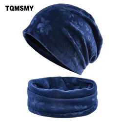 Women Winter Thick Beanies Fashion Embossing Flower Warm Hat And Scarf Sets Female Soft Bonnet Femme Skullies Cap Ladies Scarves