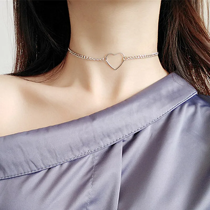 N218 Hollow Heart Choker Necklaces For Women Clavicle Colar Statement Necklace Collares Bijoux American & European HOT Selling