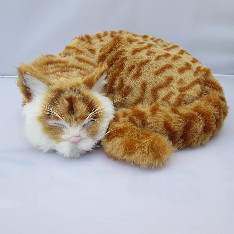 big simulation cat plastic&fur yellow sleeping cat model gift about 29x31x10cm a91