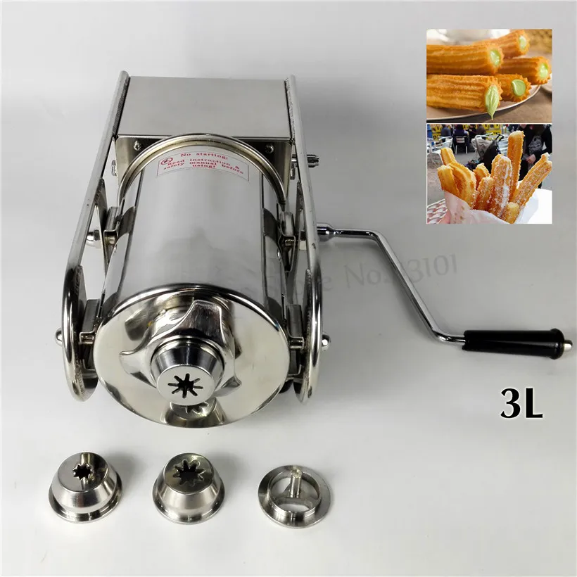 Horizontal 3L Sausage Stuffer Stainless Steel Sausage Maker Meat Filling Machine Spanish Churros Maker Household/Commercial