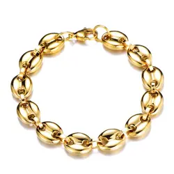 Wholesale Jewelry -- ( 21 cm x 11 mm ) 316L titanium steel Gold Color Coffee Bean's Bracelets Necklaces Jewelry For Men No Fade