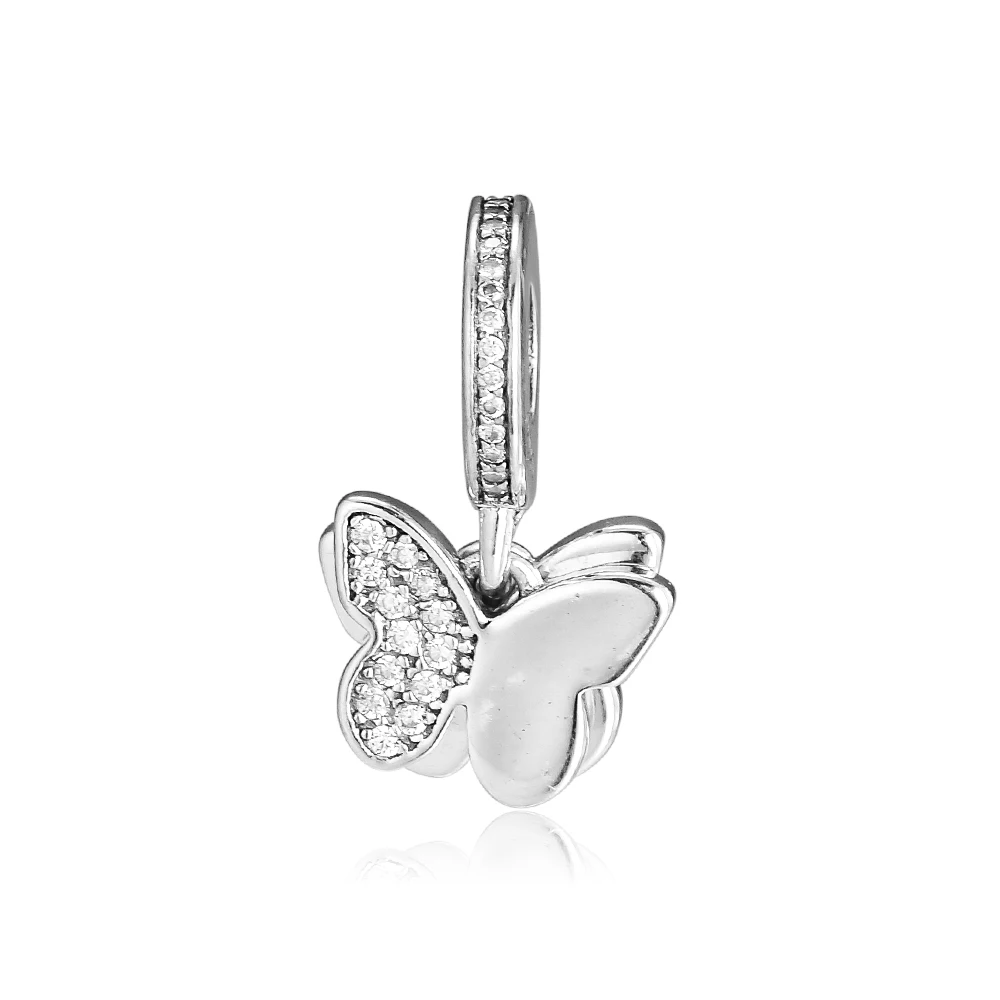 

100% 925 Sterling Silver Fluttering Butterflies Pendant Fits Europe Bracelets Jewelry Making Original 925 Silver Jewelry