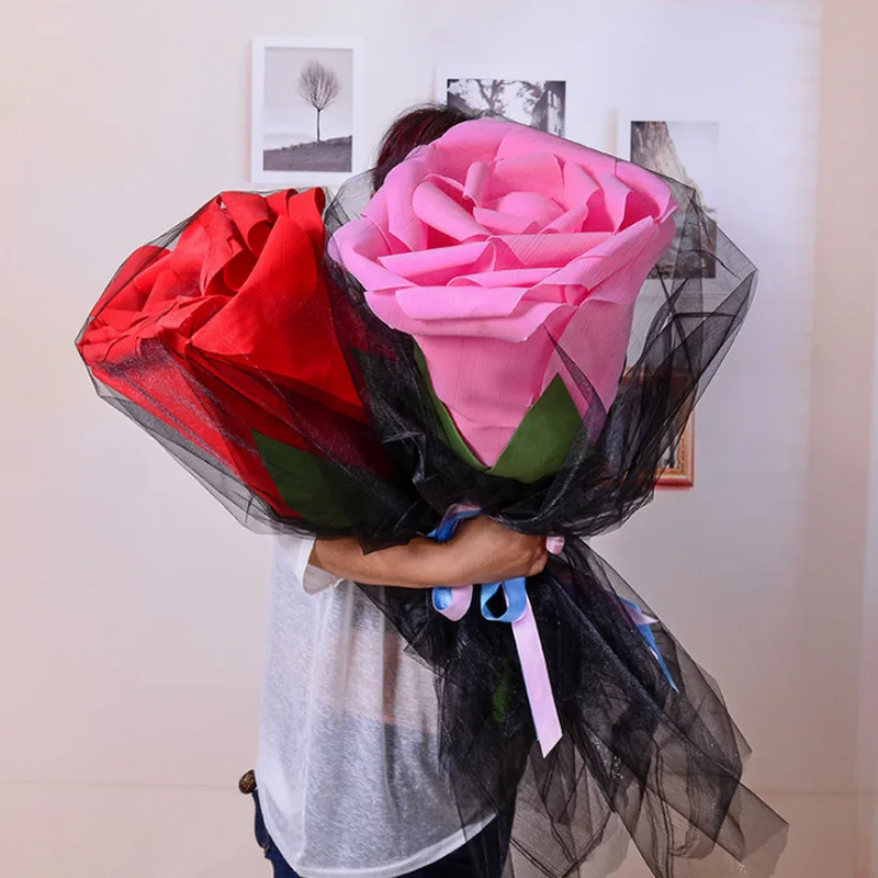 

Giant Single PE Rose Artificial Flower Bouquet, Valentine's Gift, Simulation Flower Head, Wedding Decoration, Fake Flowers