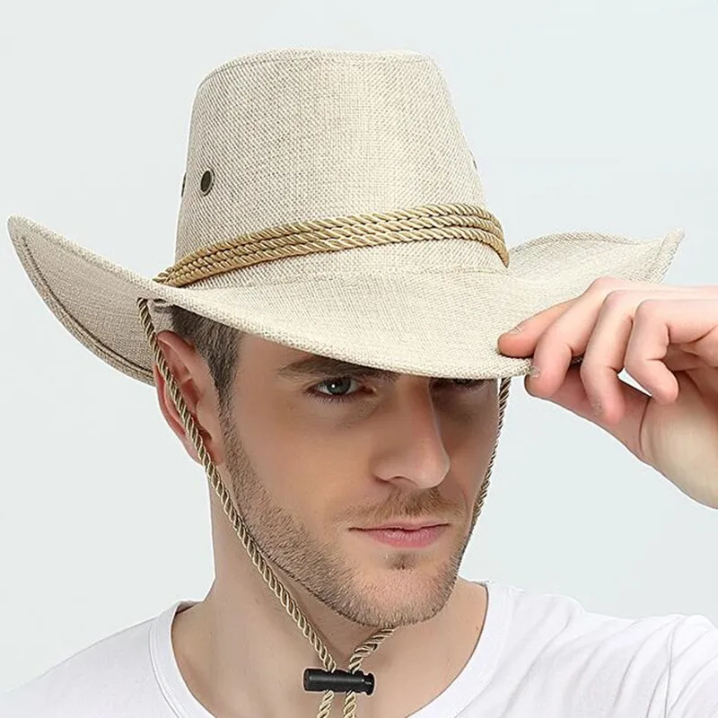 American Western Cowboy Hat Man Summer Sun Protection Outdoor Sunshade Cap Male Jazz Travel Fishing Mountain Casual Hats H6788