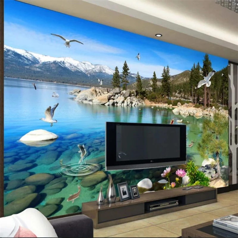 

wellyu High-definition natural lake scenery background wall decorative painting custom large mural green wallpaper