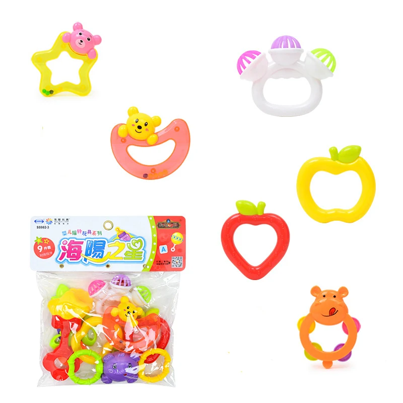 Cartoon Baby Bed Bell Toy BB Hand Molar Tool Shaking Rattle Suit Teether 6-12 Months Baby Pacify Toy