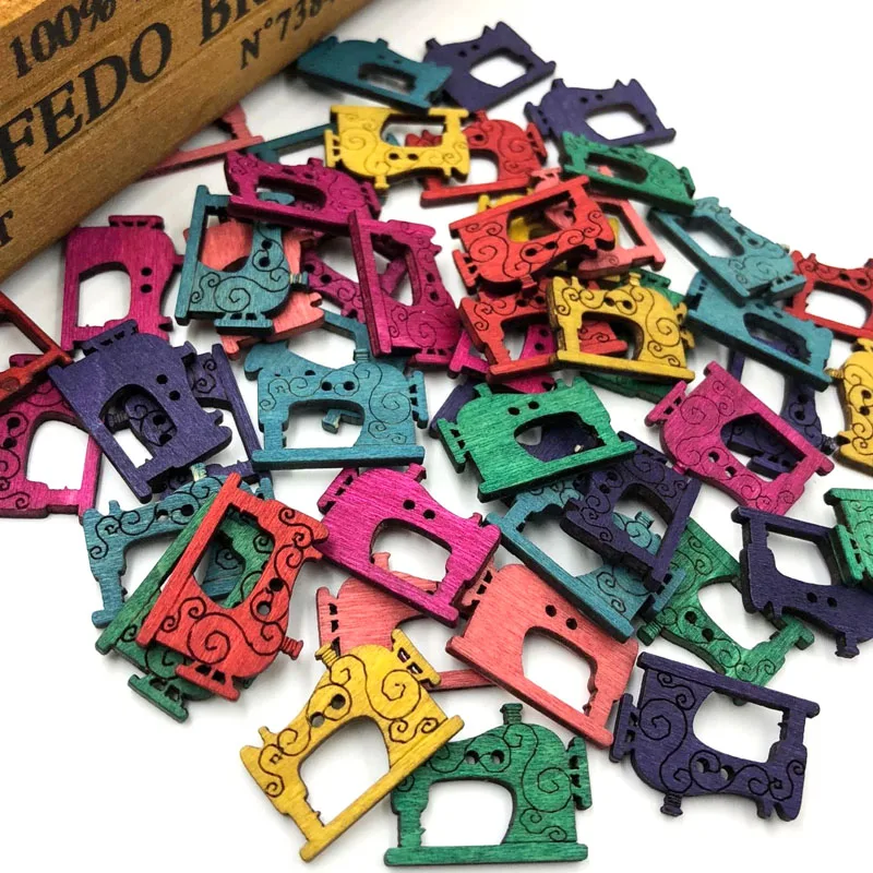 Máquina de coser de mezcla de 50/100 piezas, botón de madera, accesorios para manualidades de costura para niños, WB288