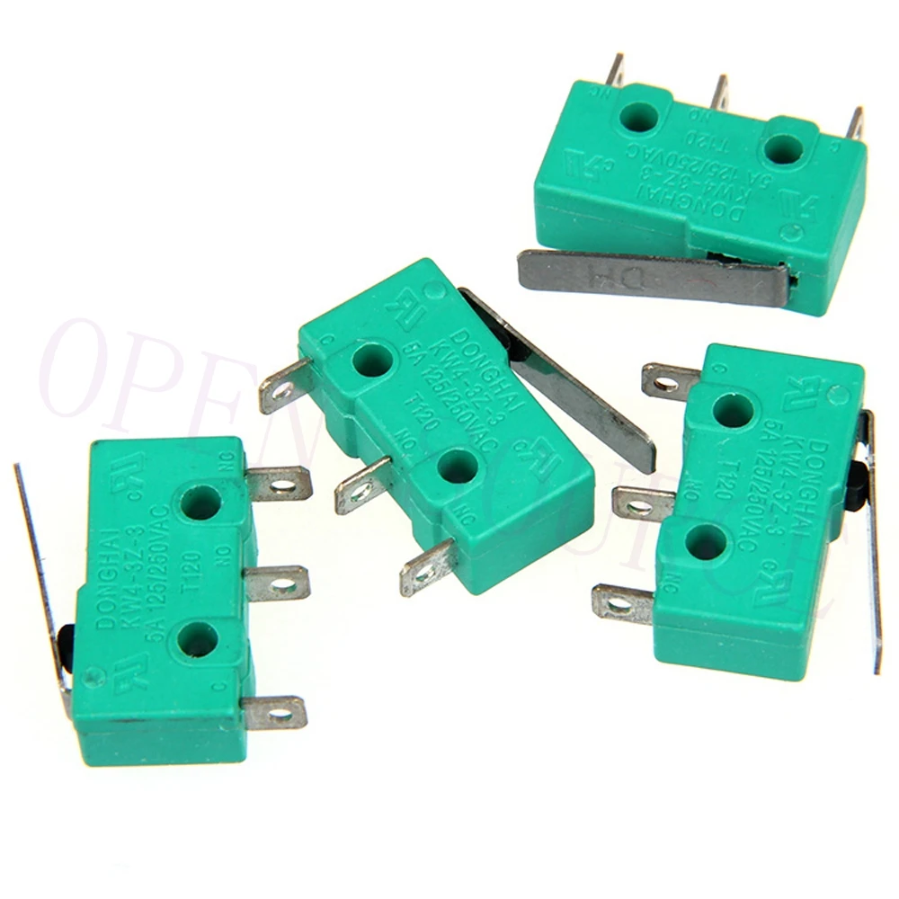 10pc / lot ,KW4-3Z-3 Short Hinge Roller Lever Arm SPDT Momentary Micro Limit Switch 15A 250V AC For 3D Printer Reprap