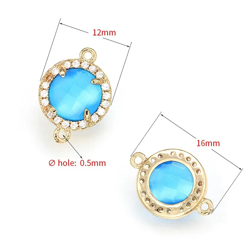 ZHUKOU 12x16mm Brass Cubic Zirconia Round Crystal Connectors for Necklace Handmade jewelry making findings model:VS352