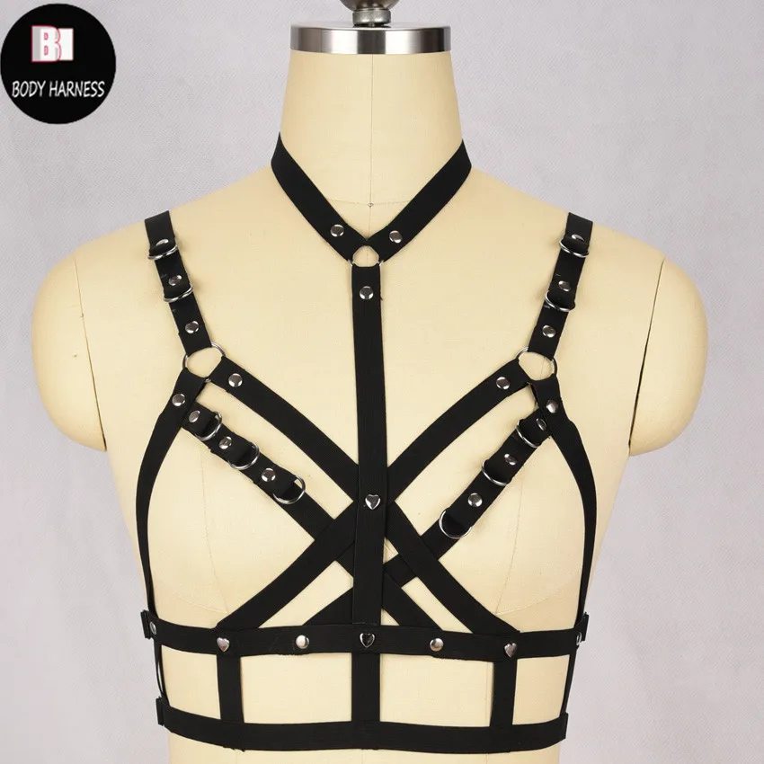 

Black Harness Body Bondage Cage Bra Sexy Lingerie Neck Collar Body Neck Harness Harajuku Rave Wear Body Harness bondage lingerie