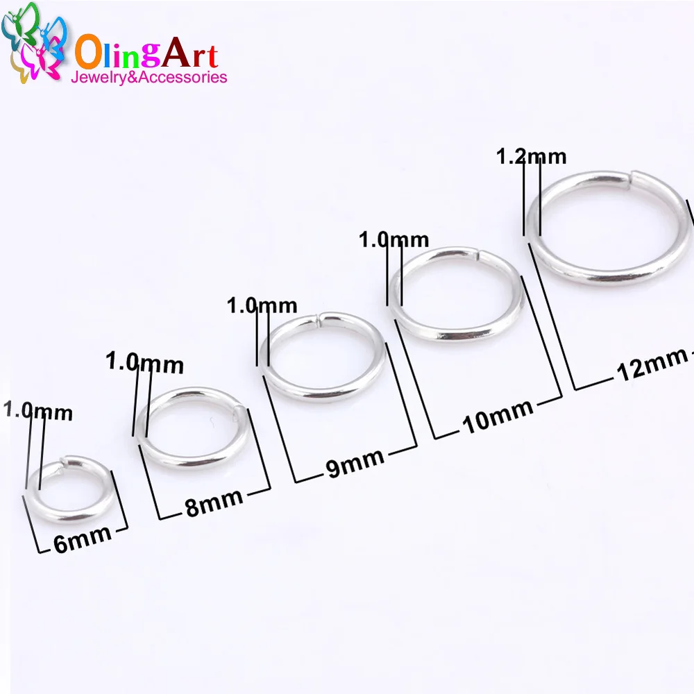 OlingArt Rhodium plating Jump Ring 6mm/8mm/9mm/10mm/12mm link loop Mixed size DIY Jewelry making Connector Wire diameter 1.0MM