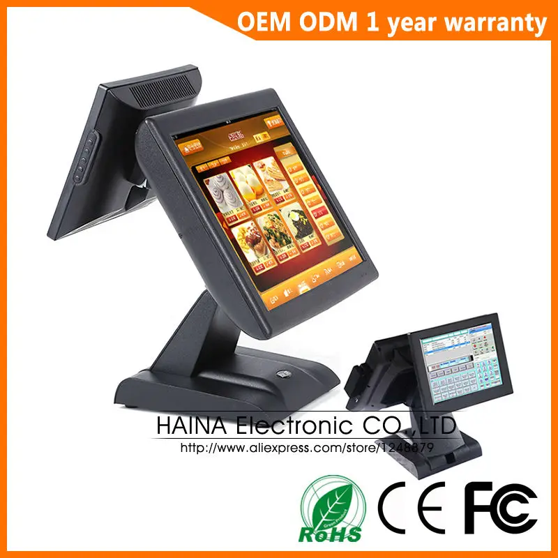 Haina Touch 15 pollici + 10.4 pollici Dual Touch Screen Restaurant Wifi POS System Dual Screen POS Machine con lettore di schede MSR