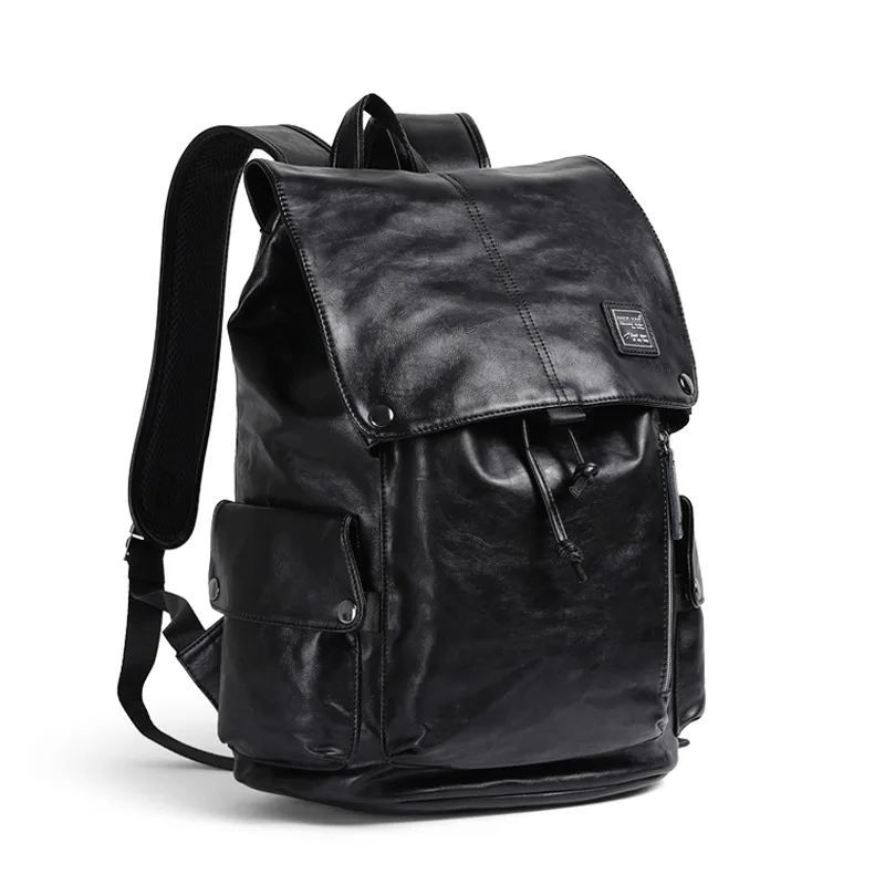 Luxury Leather Brand Crazy Horse Men Backpack Vintage Solid School Bag Black Casual Big Man Laptop Backpack Travel Bags