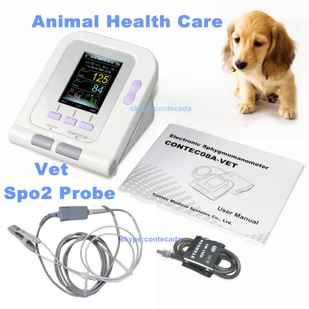 CONTEC08A VET Cat/Dog/Animal/Vet Automatic Blood Pressure Monitor Electronic Sphygmomanometer Tonometer SPO2 Tongue Probe PC