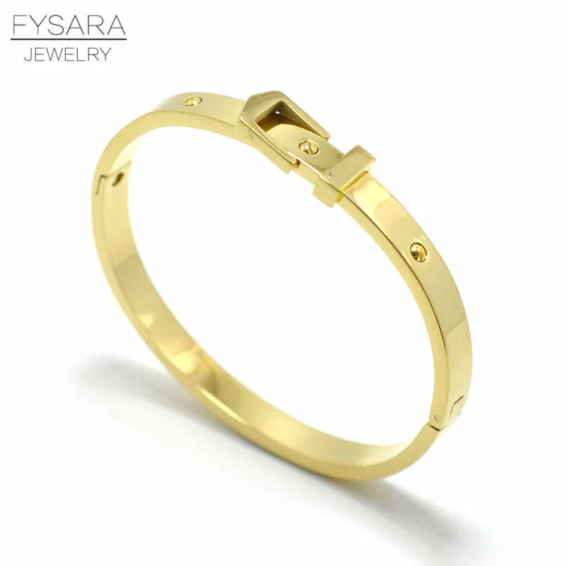 FYSARA Lover Screw Lock Bracelets & Bangles Women Jewelry Stainless Steel Belt Buckle Bracelets Rose Gold Noeud Armband Pulseras