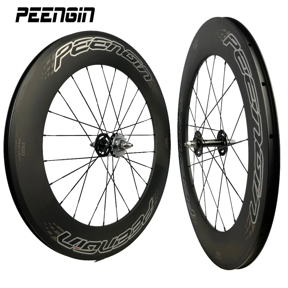 

Fixed Gear Track Bike Carbon Wheelset Cycles Rim Fixie 23X88mm Depth 3K/UD Novatec Hub Wheel Bearings J Hooks Aero/Pillar Spokes