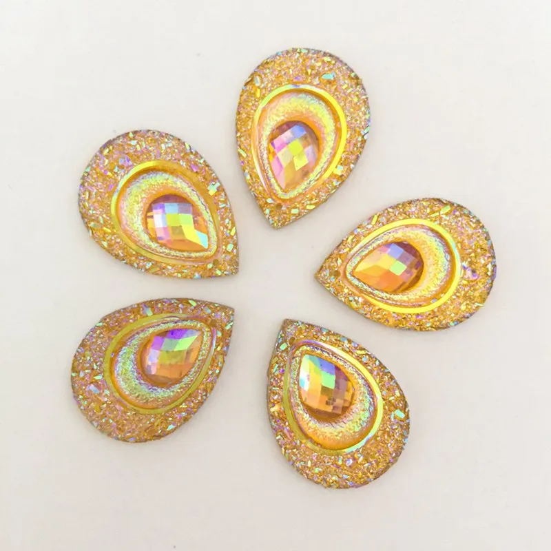 HOT 10PCS Resin AB color Peacock Teardrop Flatback Rhinestone Wedding decoration 2 Hole C57