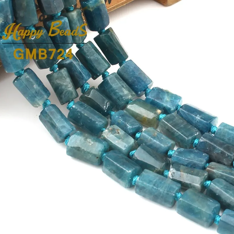 Naturale Sfaccettato Blu Apatite Perline di Pietra Cilindro Branelli del Distanziatore Allentato Per Monili Che Fanno FAI DA TE Dell'orecchino Del Braccialetto 7.5 "Pollici 7x10mm