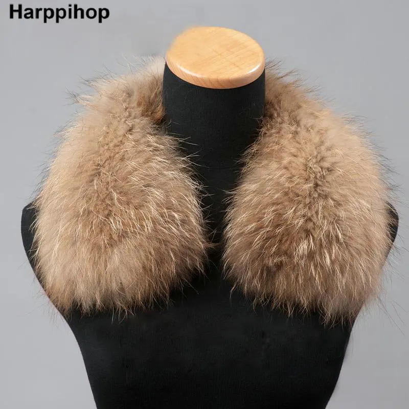 Harppihop* Luxury Real Raccoon Fur Scarf Women 100% Natural Raccoon Fur Collar Winter Warm Fur Collar Scarves 70*16cm