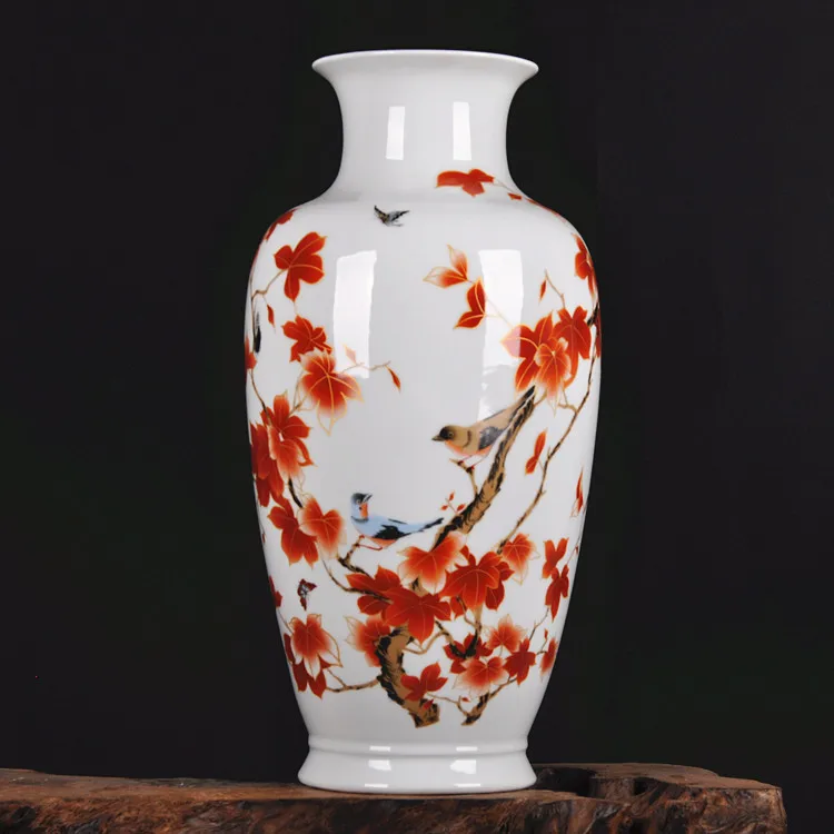 Jingdezhen ceramics high-grade gold autumn maple leaf Home Furnishing vase of modern living room decoration