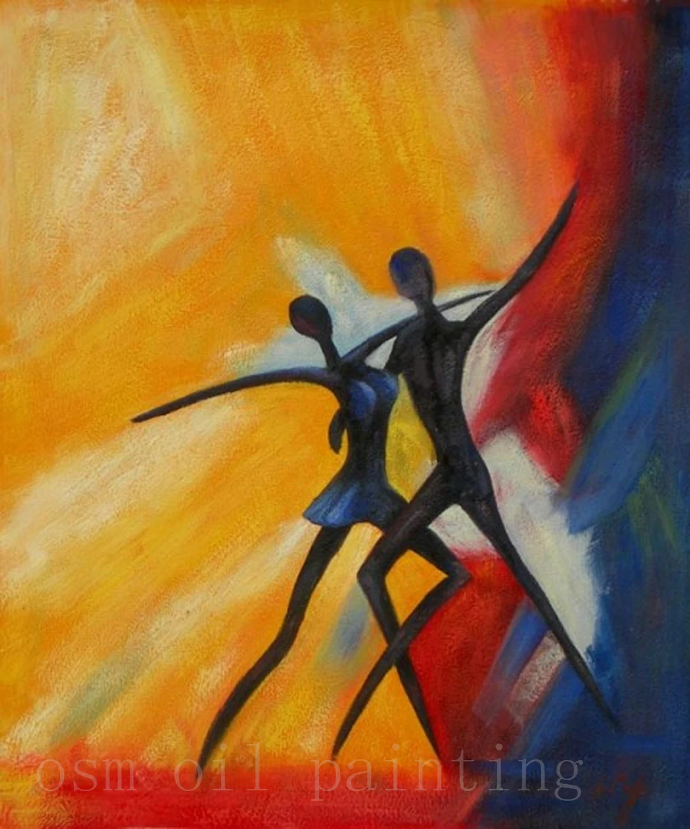 Draw Two Dancers Take the Stage in this Bright and Lively Wall Art Oil Painting Handmade Abstract Figure Artwork Canvas Pictures