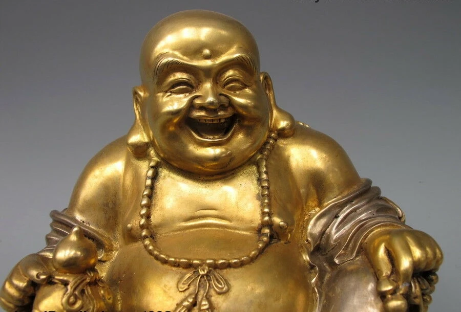 Chinese 100% Bronze 24K Gold Silver Royal Buddhism Maitreya Buddha statue