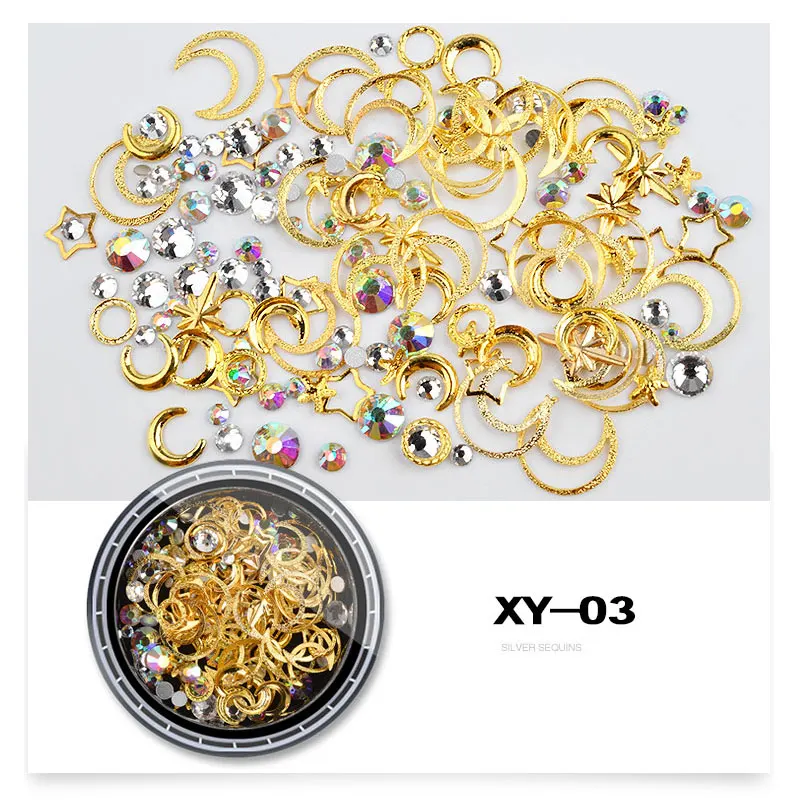 1 صندوق مختلط AB كريستال الراين الجوف المعادن ترصيع ثلاثية الأبعاد الذهب الفضة القمر نجمة المسامير بريق الديكور لتقوم بها بنفسك مسمار الفن اكسسوارات