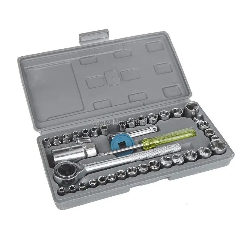 

40 Pcs Socket Wrench Sleeve Combination Set Motorcycle Vehicle Repair Tool Kit 1/4"&3/8" Drive