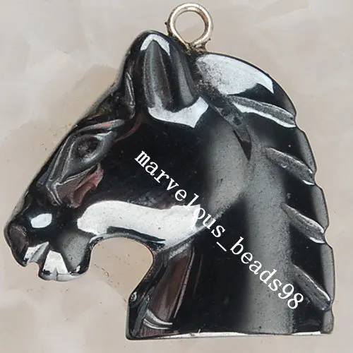 Fashion Jewelry 24x22x5mm Black Non-Magnetic Hematite Horse Head Pendant Bead MC1957