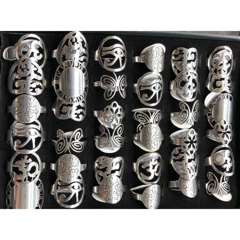 36pcs/lot Silver Color Unibody Design Stainless steel Rings Unique Patterns As Butterfly, Watch Dial, Heart, Etc.