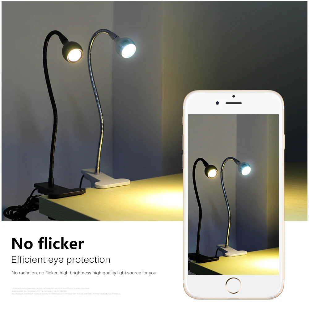 LED Book Light with Clip 1W Flexible LED Reading Lamp USB Power Supply LED Desk Lamp.