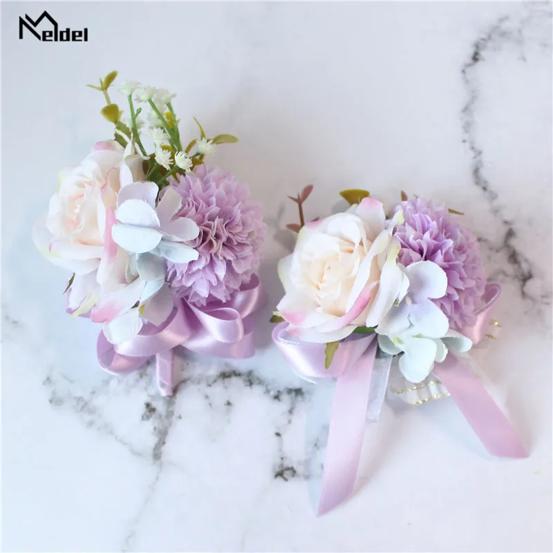 Meldel Corsages-broche de boda para novio, alfiler para novia, rosa, muñeca, flor, pulsera de dama de honor, accesorios de boda para fiesta y reunión