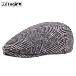 XdanqinX Winter Hat Men's Casual Fashion Cotton Berets Outdoor Checkered Tongue Cap Male Bone Dad's Hat Trucker Caps For Men