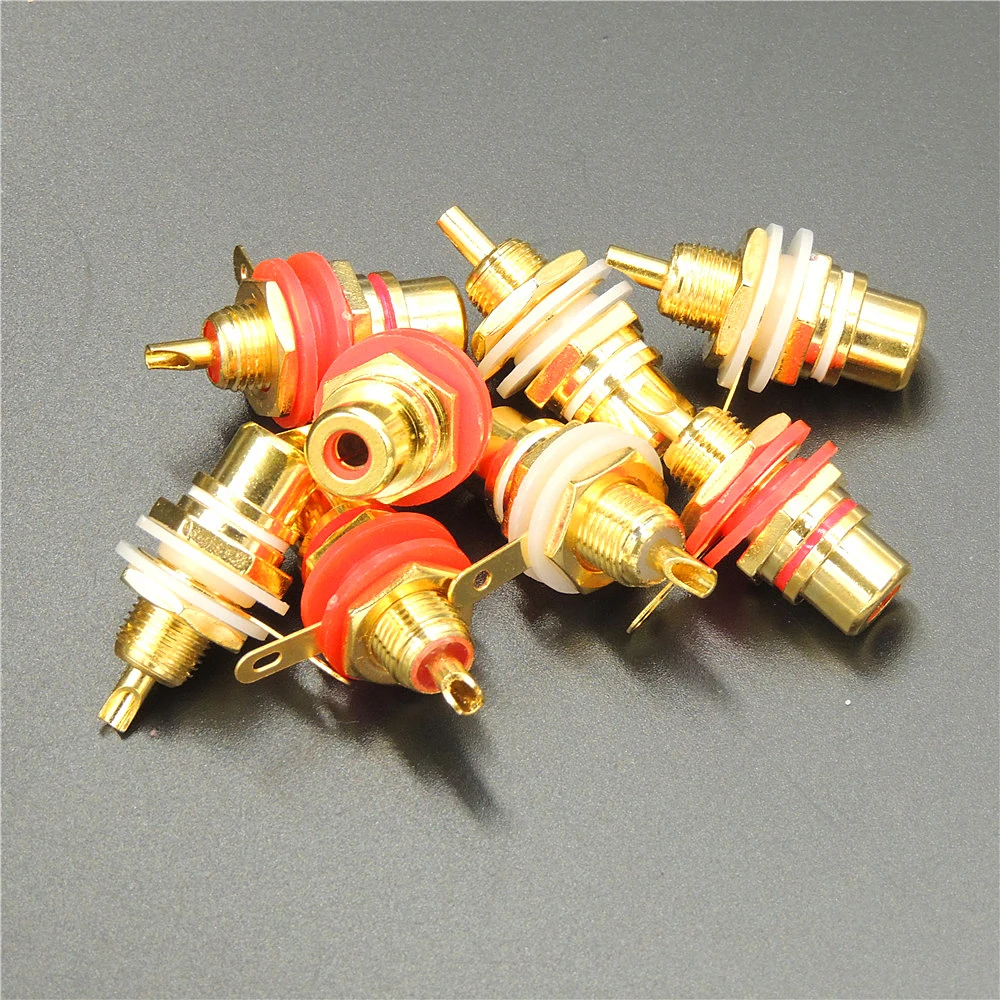 

20pcs/lot Panel Mount Gold Plated RCA Female plug Jack Audio Socket Amplifier Chassis Phono Connector with nut solder cup