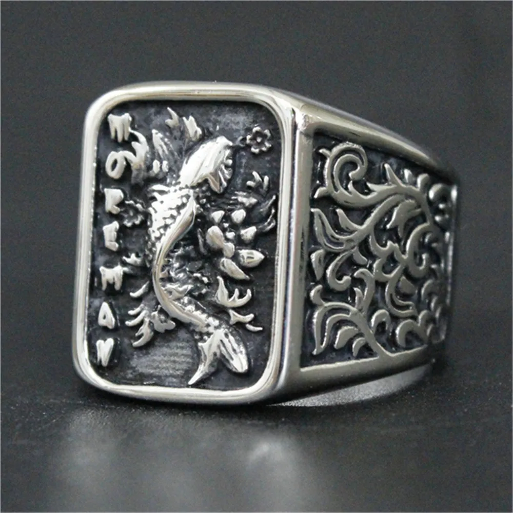 Support Drop Ship Newest Flower  316L Stainless Steel Hot Selling Fish Ring Size 7-13