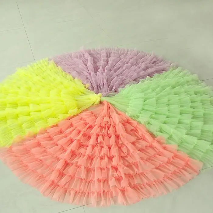 W80CM L50CM/lot Multi-lagen Baby Geplooide Mesh Kant Ruche Kant Stof 3D Tutu Rok Materiaal X404