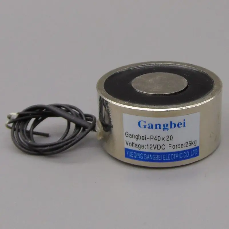 Gangbei-4020 Holding Electric Magnet , Lifting 25KG 250N Solenoid Electromagnet 24VDC 12VDC