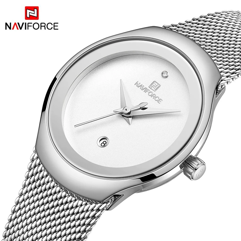 NAVIFORCE Fashion Watch for Women Quartz Waterproof Day Display Stainless Steel Wristwatch Girl Bracelet Clock Relogio Feminino