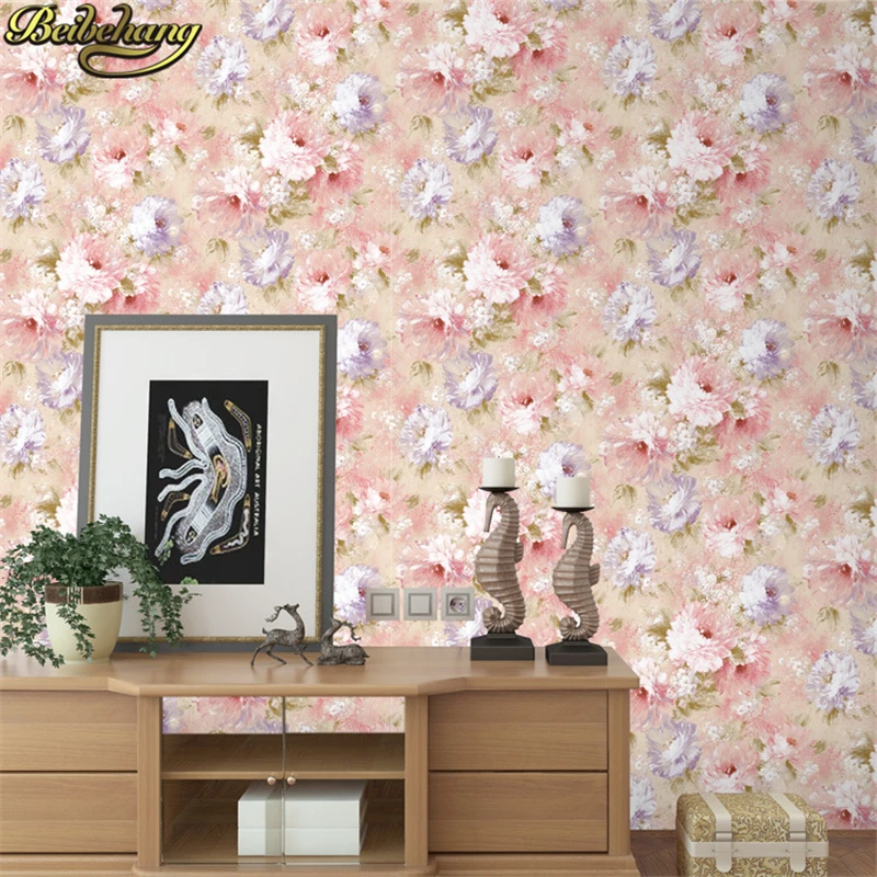 beibehang Romantic garden flowers wall paper roll home improvement luxury 3D pink wallpaper for living room decoration painting