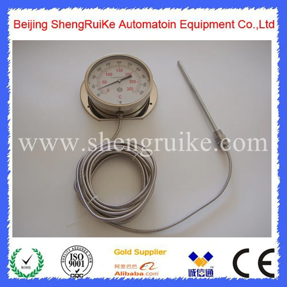 6 inch Capillary Remote bimetal thermometer ,SS304,  0 C to 300C