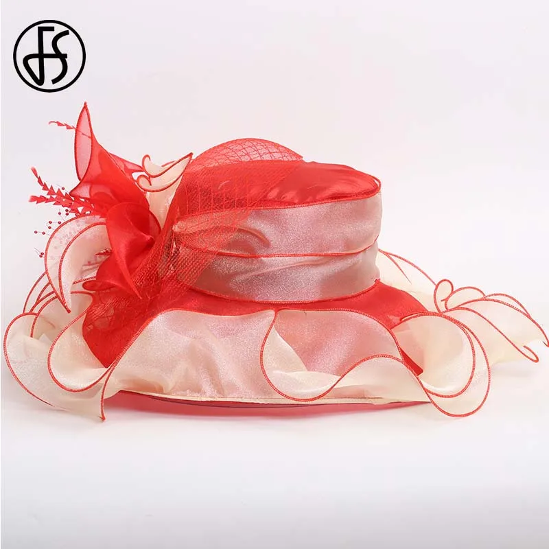 4796 Women Organza Derby Church Hat Rose Flower Wedding Tea Party LUDLZ Women Kentucky Derby Organza Flower Wide Brim  main image 2