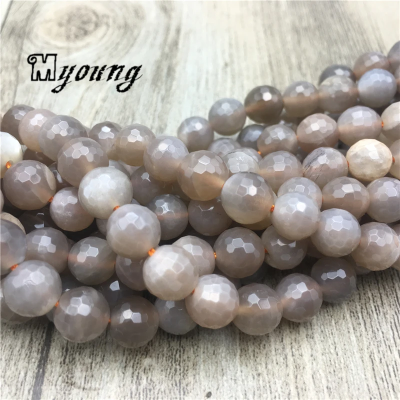

5Strands/Lot Round Faceted Natural Gray Moonstone Sunstone Loose Beads For DIY Jewelry Making MY2034