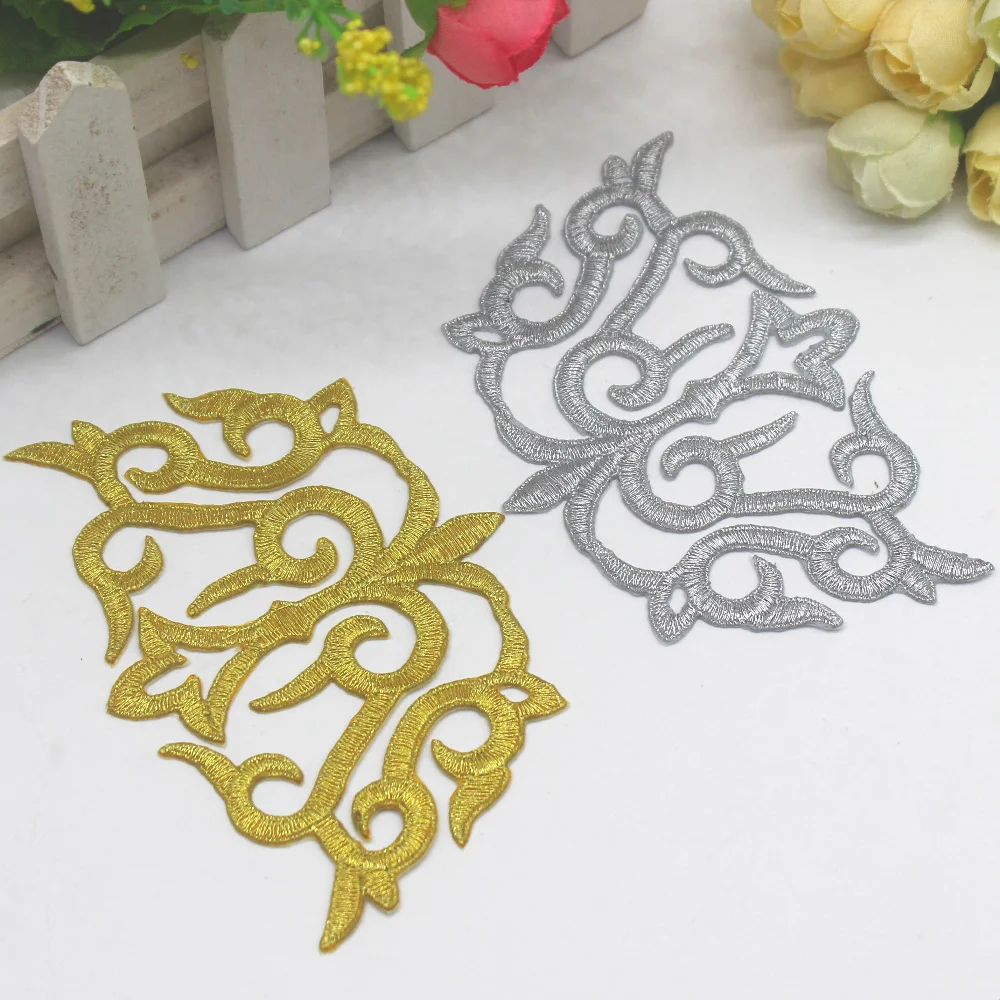 YACKALASI 5 Pieces/Lot Gold Embroidered Applique Gold Metallic patches Gold Silver 11cm*7cm