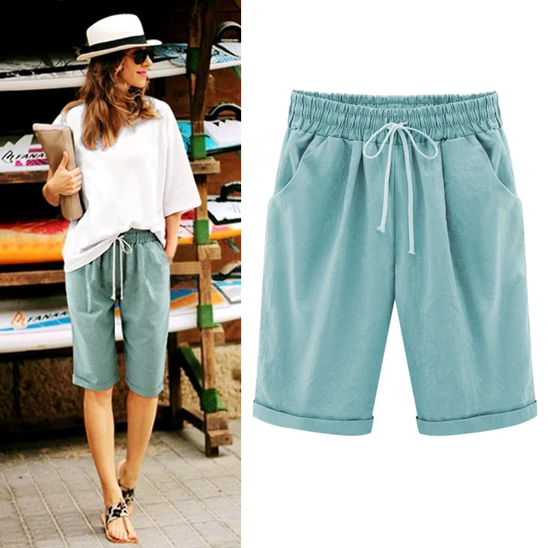 Cotton Linen Pants Women Summer High Waist Plus Size Casual Loose Elastic Pockets Trousers 4xl 5xl 6xl