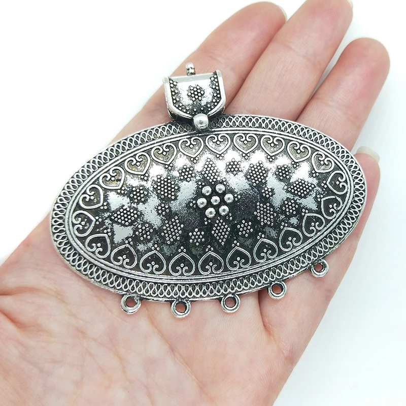 2021 New 1pcs 59*73MM Retro Alloy Oval Pendants Charms Tassel Loop Linker Connector for DIY Necklace Jewelry Accessories