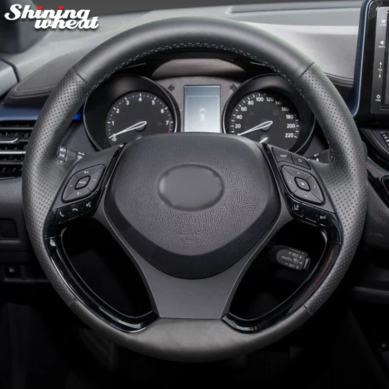 

Shining wheat Black Leather Hand-stitched Car Steering Wheel Cover for Toyota C-HR CHR 2018 2019