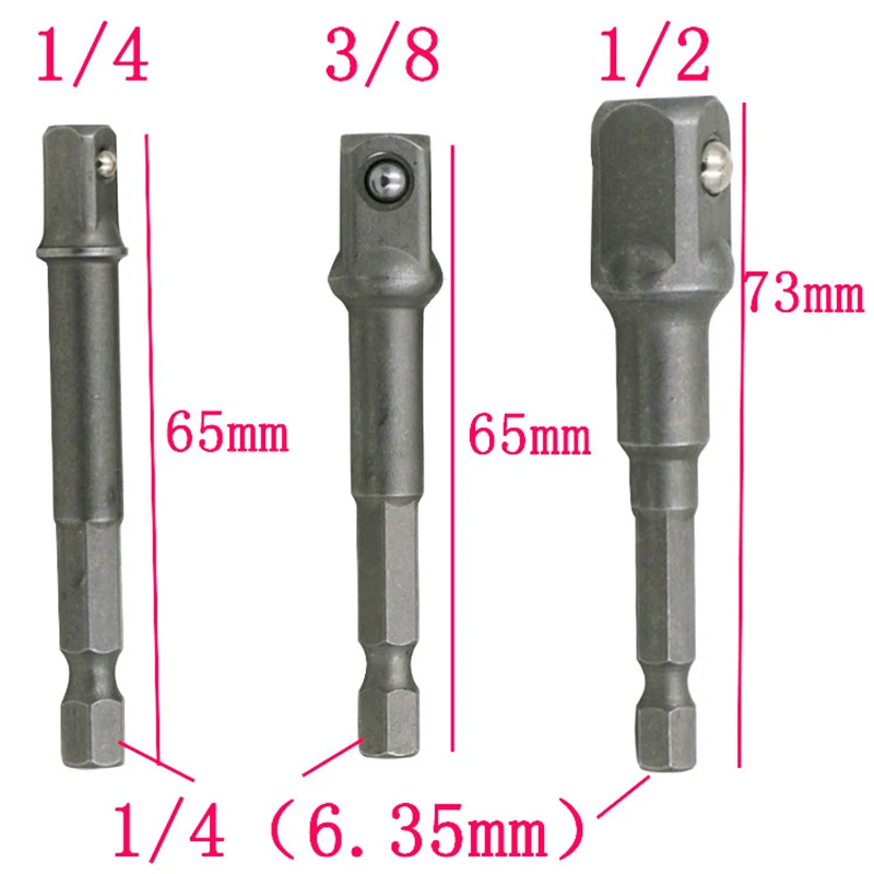 3pcs/lot Socket Bit Adapter Set Drill Power Extension Bar Hex Shank Impact Driver Drill BIts 1/2