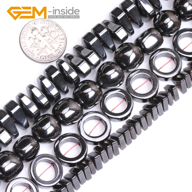 

Assorted Shapes Black Magnetic Hematite Gem stone Beads For Jewelry Making 15" Strand Gem-inside